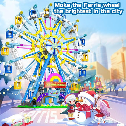Motorized Ferris Wheel Building Set with Fairy Lights, 813 Piece Creative Toy Building Kit for Two-Way Rotation, Ideal Carnival Construction Kit for Kids Ages 6-12, Engaging Gift for jr Builder