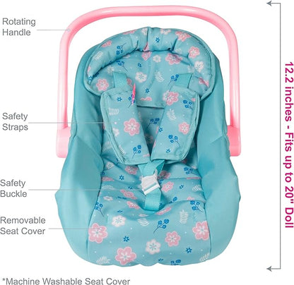 Adora Baby Doll Car Seat with with Removable Seat Cover - Machine Washable, Fits Most Dolls & Plush Animals Up to 20” 2+ -