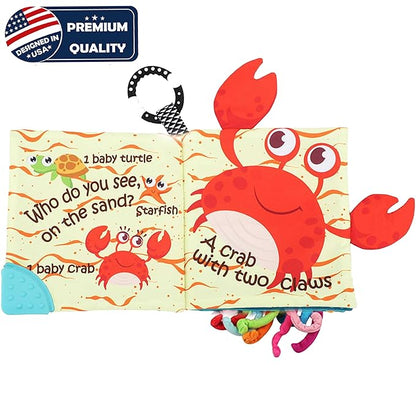 Fish Baby Books Toys, Touch and Feel Cloth Soft Crinkle Books for Babies