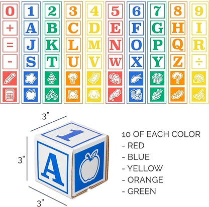 Bankers Box at Play Cardboard ABC/123 Building Learning Blocks, 50 Pack, Larger 3"x 3" Montessori Toy Blocks for Kids and Families