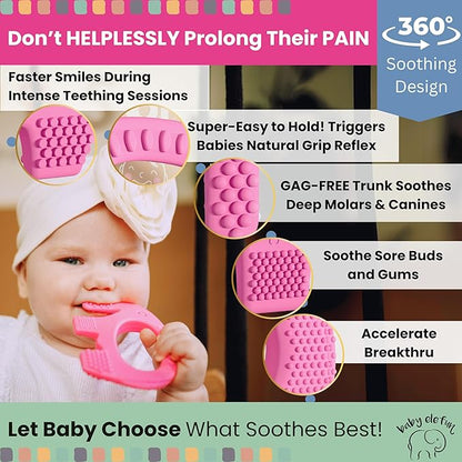 Teethers for Babies 6-12 Months - Baby Elefun 5x Pain Relief Toddler Teether. No More Ouch for Mom Anti Bite Trainer. Nurtures Grasping, Passing
