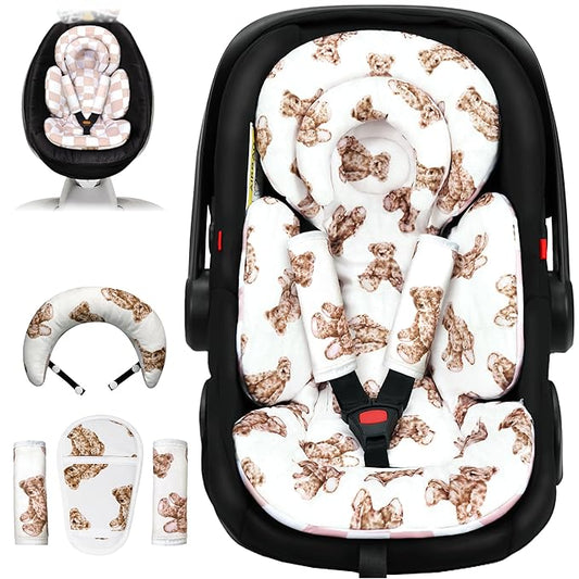 Infant Car Seat Insert with Extra Cushion for Preemie to Infants, Reversible Newborn Carseat Insert Head Support, Fits for Stroller, Baby Swing, Rocker, Bassinets, Pushchair (Teddy Bear)