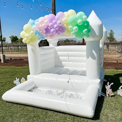 King Inflatable White Bounce House Castle with Ball Pit&Air Blower, White Jumper Bouncy Castle Wedding Decorations Jumping Bed for Party 8' x 10' x 8'