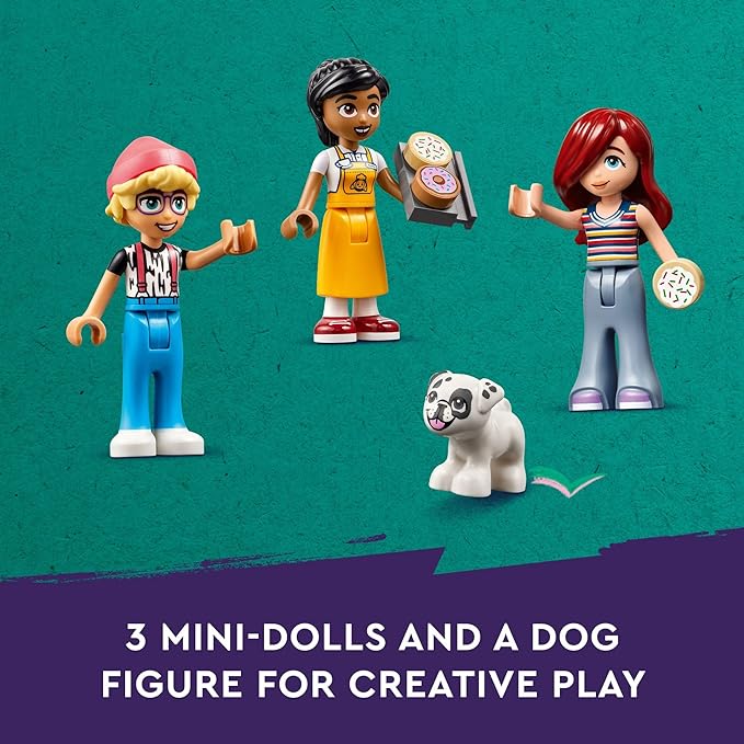 LEGO Friends Heartlake City Café Shop Toy for Kids, Bakery Building Set, Birthday Gift Idea for Girls and Boys Ages 6 Years and Up with 3 Mini Dolls and a Dog Toy Figure, 42618