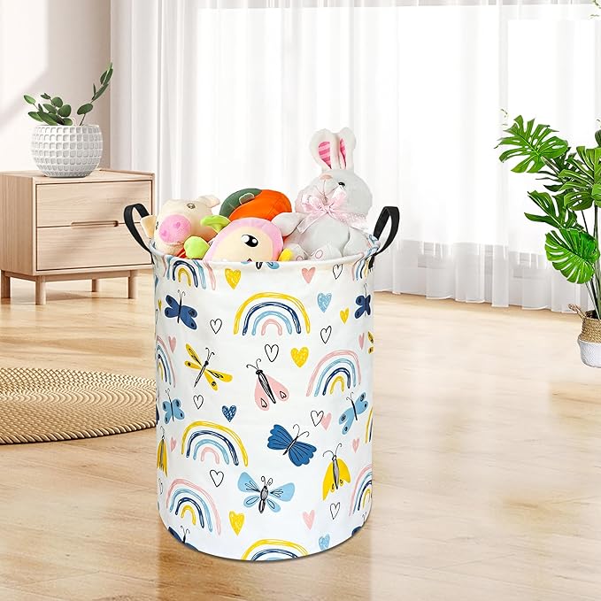 Round Rainbow Pattern Laundry Hamper Storage Basket Organizer Hamper Storage