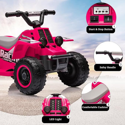 Hetoy 6V Kids Ride On Electric ATV, Ride Car with LED Headlights 1-3 Boys
