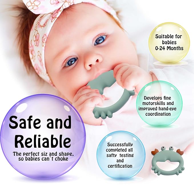Teething Toys 3-6 Months, Teethers for Babies 3-6 6-12 Months for Teething Relief 100% Silicone, 0-6 Months,bebe