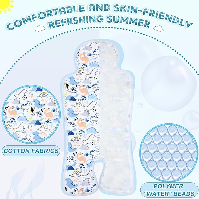 Pinkunn 2 Pcs Gel Car Seat Cooling Pad for Baby Summer Breathable Ice Cushion Multifunctional Ice Stroller Cooler Mat for Stroller Baby Dining Chair Child Safety Seat(Groovy Color,Space, Dinosaur)