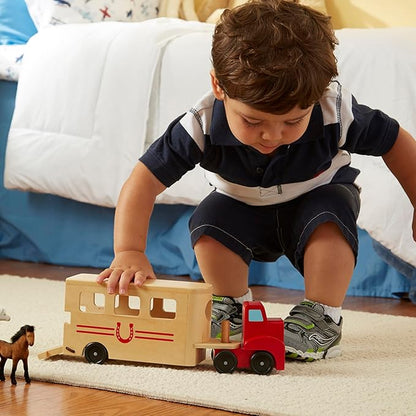 Melissa & Doug Horse Carrier Wooden Vehicle Play Set With 2 Flocked 3+