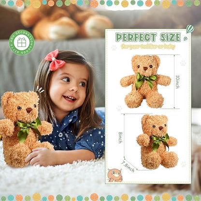 HyDren 15 Pieces Plush Stuffed Bears, 10 Inch Cute Soft Stuffed Bear Toy with Bow Tie for Graduation Baby Shower Christmas Birthday Party Gift Favors (Golden