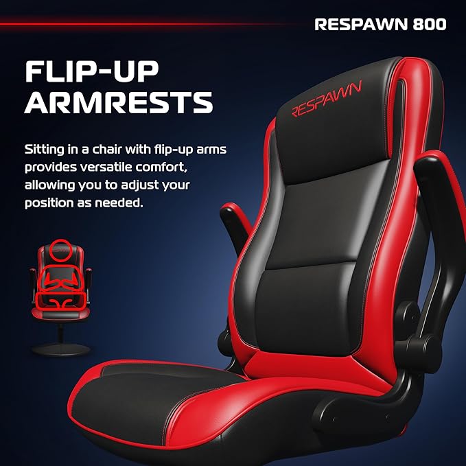 RESPAWN 800 Racing Style Gaming Rocker Chair, Rocking Gaming Chair, in Red RSP 800 BLK RED