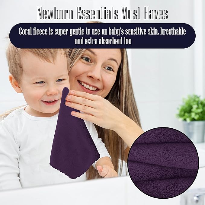 16 Pack Baby Washcloths - Luxury Coral Fleece 10x10 Inch