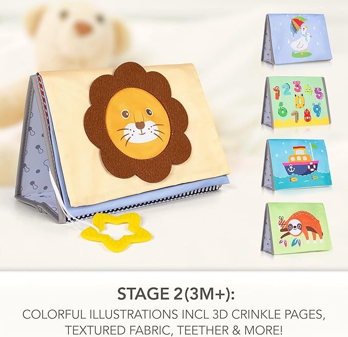 SYNARRY Tummy Time Mirror, Soft Book w/Large Stimulating Baby Safe Mirror 3D Activity 0 3 6 9