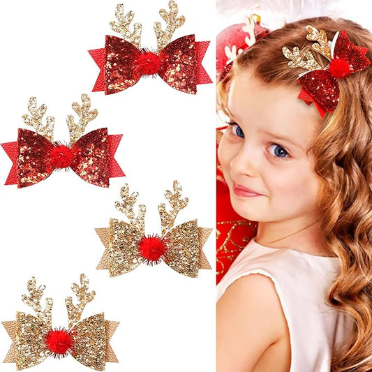 4 Pcs Christmas Hair Clips Xmas Bow Hair Accessories Cute