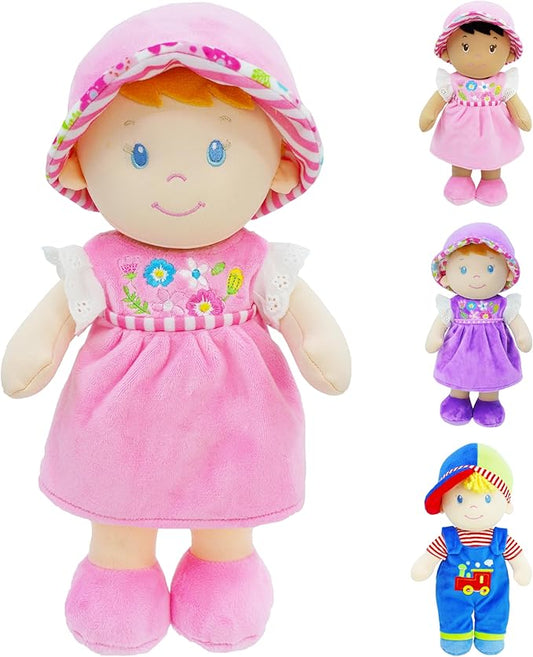 June Garden 12" Soft Dolly Emilia - Stuffed Soft Baby Doll Gift for 1 2 3 Year Old Girls