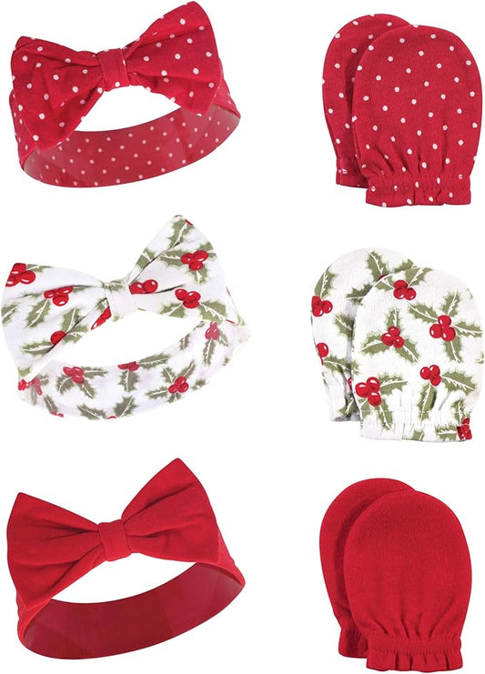 Hudson Baby Baby Girls' Cotton Headband and Scratch Mitten Set