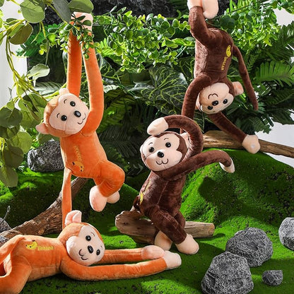 4-Pack 17.8" Hanging Stuffed Monkeys with Hook & Loop Fasteners - Plush Toy Gifts for Teens & Adults, Plush Stuffed Animal Toys Soft Monkey Doll Decoration (Brown
