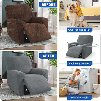 MAXIJIN Waterproof Recliner Covers for Large Recliner 3 Pieces Oversized Recliner Chair Covers, Washable Lazy Boy Reclining Slipcovers with Pockets for Pet, Kids (XL Recliner, Light Gray)