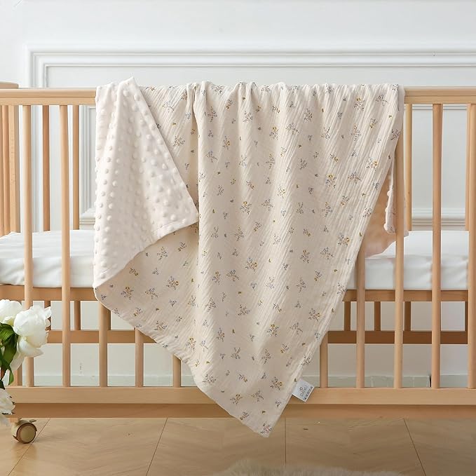 DaysU Baby Blankets for Girls with Muslin Cotton Front and Dotted Fleece Back, Silky Micro Super Soft Plush Newborn Baby Blankets Unisex 30x40 inches