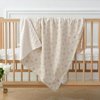 DaysU Baby Blankets for Girls with Muslin Cotton Front and Dotted Fleece Back, Silky Micro Super Soft Plush Newborn Baby Blankets Unisex 30x40 inches
