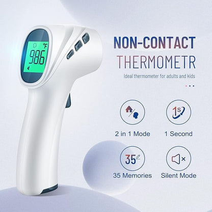 Touchless Thermometer for Adults, Digital Infrared Thermometer Gun with Fever Alarm 2 in 1 Mode,