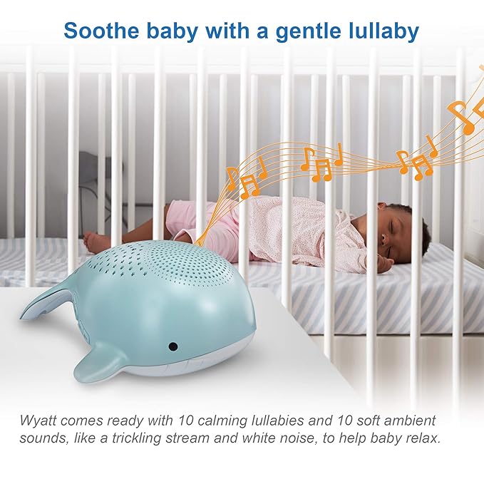 VTech Communications BC8312 Wyatt The Whale Storytelling Baby Sleep Soother with a White Noise Sound Machine Featuring; 10 Stories, 10 Ambient Sounds & 10 Calming Melodies with Glow-on-Ceiling