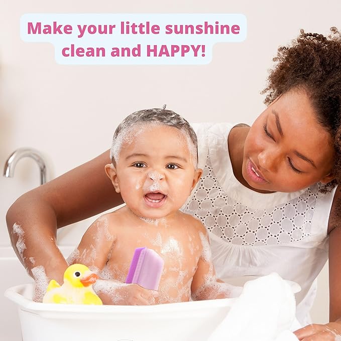 Cradle Cap Brush and Sponge Set for Baby - Bath Essentials for Newborns | Treatment Comb | Baby Bath Sponges (5-Pack Pink)