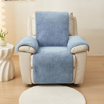 vctops Sherpa Fleece Recliner Chair Cover Super Soft Warm Plush Sofa Slipcover Furniture Protector Non Slip Washable Reclining Chair Cover for Kids, Pets (Blue,22"x82")