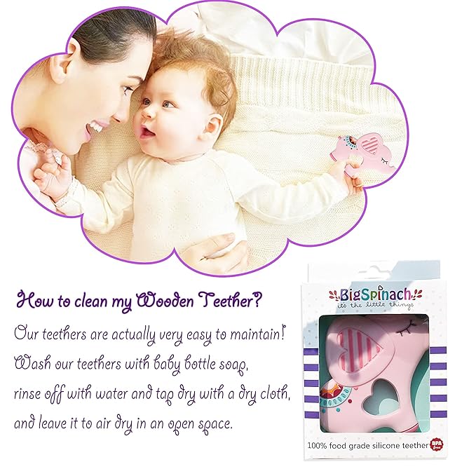 Soft Pink Elephant Teether Toy for Babies 0-6/6-12 Months Silicone