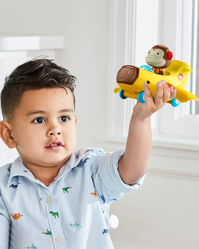 Skip Hop Toddler Cause & Effect Toy for Toddlers 2+, Car Plane Toy with Monkey Figurine