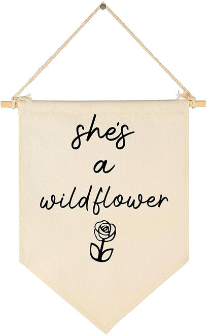 She?Ös a Wildflower-Flower Art-Flag Sign Gifts for Baby Newborn Girls