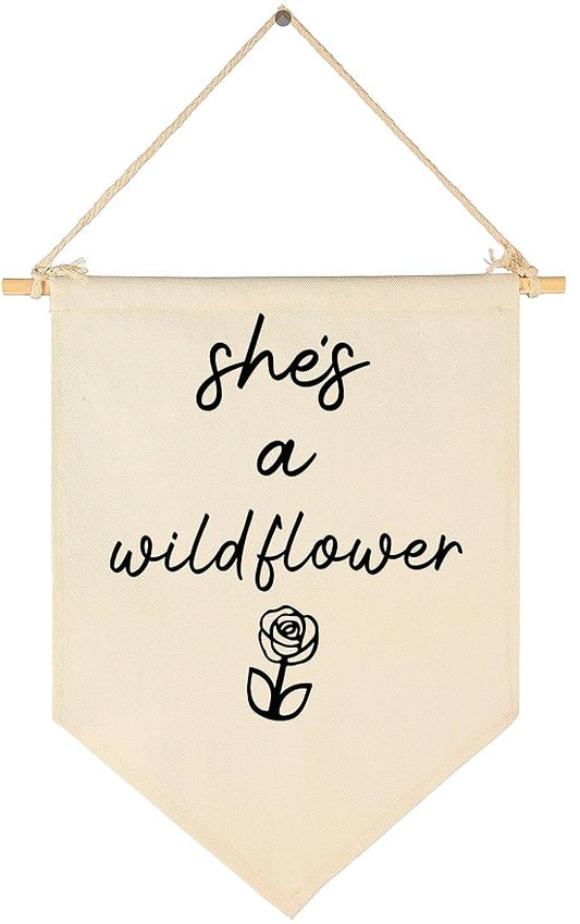 She?Ös a Wildflower-Flower Art-Flag Sign Gifts for Baby Newborn Girls