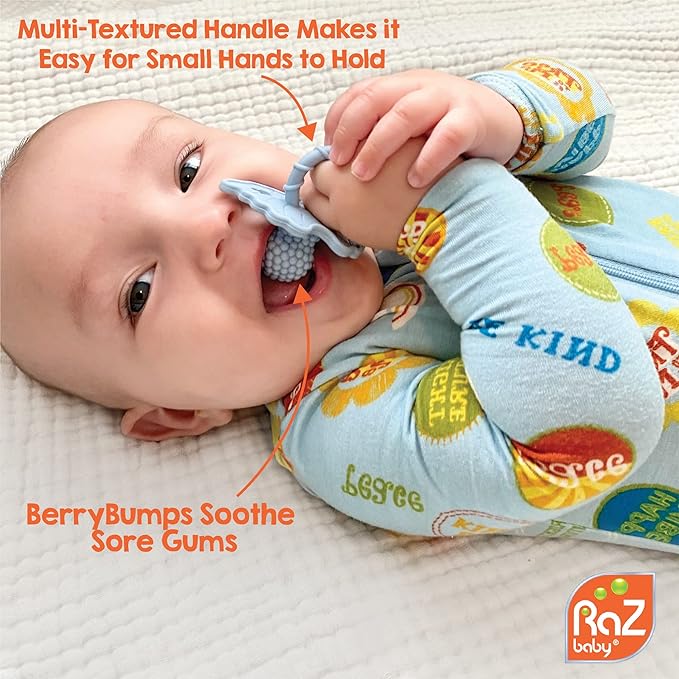RAZBABY Soft Silicone Infant & Baby 3M+ Teether Toy, Berrybumps Textured Teething Relief Pacifier (009-LBT)