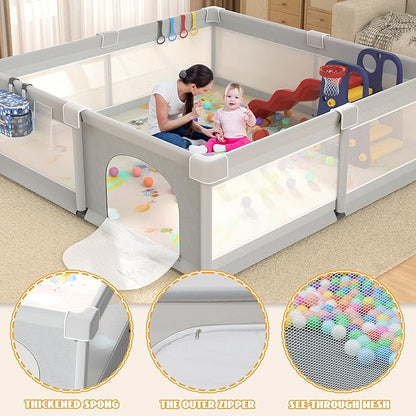 LUTIKIANG 79" x 71" Baby Playpen with Upgrade Mat, Portable Play Yard for Babies and Toddlers, Extra Large Baby Gate Playpen, Play Pin, Fence Area, Includes Ocean Balls, Pulling Rings