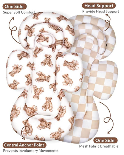 Infant Car Seat Insert with Extra Cushion for Preemie to Infants, Reversible Newborn Carseat Insert Head Support, Fits for Stroller, Baby Swing, Rocker, Bassinets, Pushchair (Teddy Bear)