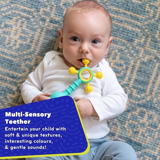 Mobi Gumlii Sensory Teether Baby Rattle Toy - Baby Teething Toy for Babies 0-6 Months, Newborn Baby Sensory Teether & Rattle Toy 1