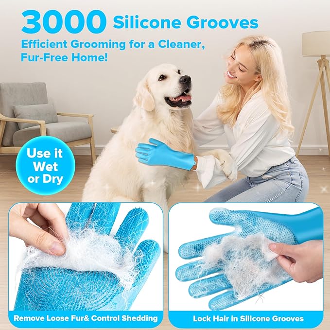 6PCS Pet Grooming Kit | Dog Washing Gloves | Dog Bath Brush | Dog Bath Gloves | Dog Shampoo Brush | Pet Grooming Gloves | Cat Bathing Supplies | Dog Bath Supplies (Light Blue)
