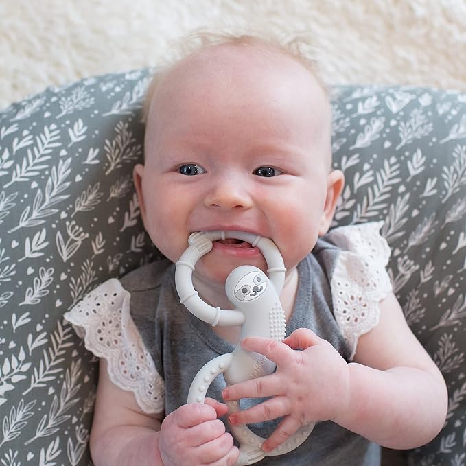 Dr. Brown's Flexees Gray Sloth, Soft 100% Silicone Baby Teether 3m+
