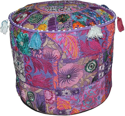 THE ART BOX Cotton Patchwork Vintage Boho Embroidered Bean Bag Seating Pouf Covers Ottoman Kids Stool Decorative Chair Boho Home Décor (14x22 Inches, Cover Only)