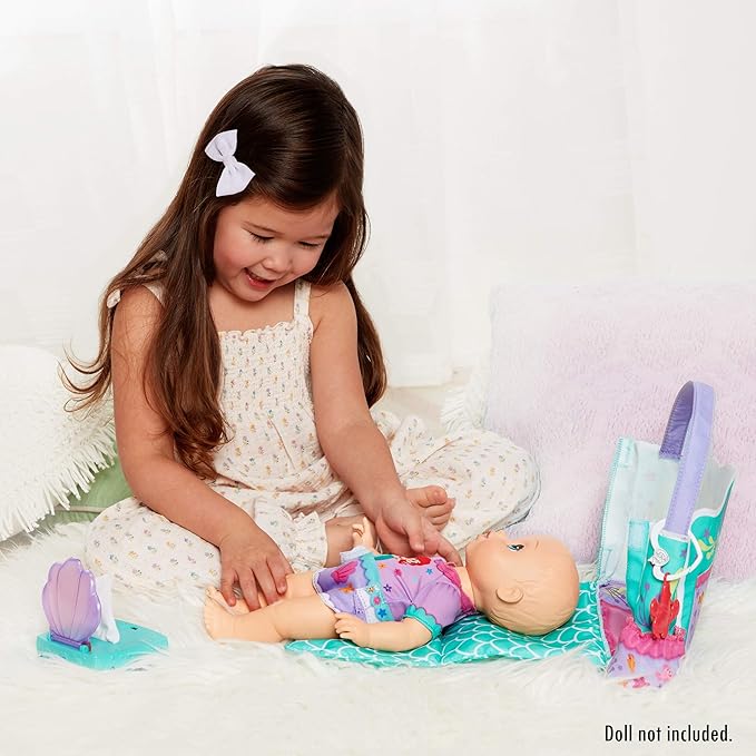 My Disney Nursery Baby Doll Accessories, Ariel Transforming 2-in-1 Diaper Bag & Changing Pad for Dolls Inspired by Disney The Little Mermaid! Pretend Wipes Toy Container