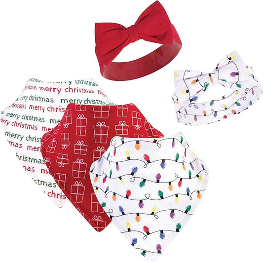 Hudson Baby Unisex BabyCotton Bib and Headband or Caps Set