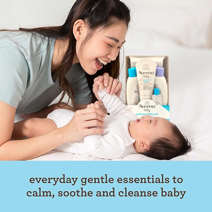 Aveeno Baby Welcome Little One Gift Basket, Baby Skincare Set with Baby Body Wash & Shampoo 5 Items
