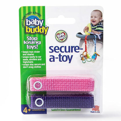 Baby Buddy Secure-a-Toy, Adjustable Pacifier and Teether Strap for Stroller 2 pack