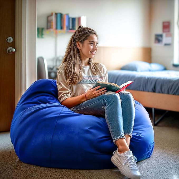 Flash Furniture Duncan Oversized Bean Bag Chair for Kids and Adults, Foam-Filled Beanbag Chair with Machine Washable Cover, Royal Blue