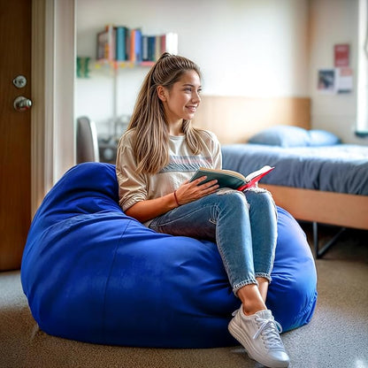 Flash Furniture Duncan Oversized Bean Bag Chair for Kids and Adults, Foam-Filled Beanbag Chair with Machine Washable Cover, Royal Blue