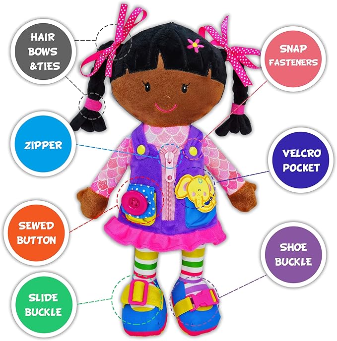 June Garden 15.5" Dressy Friends Scarlett - Educational Stuffed Plush Doll for Kids and Toddlers 2 Years and Up