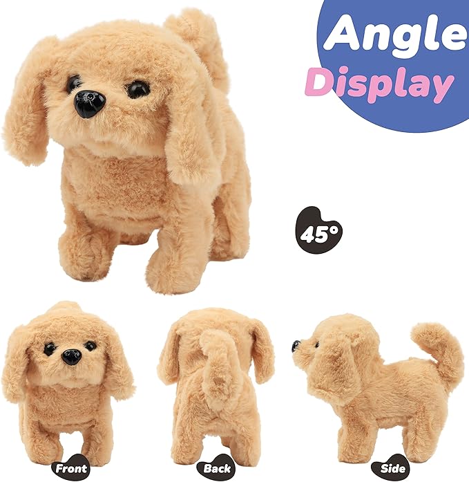 Hopearl Walking Dog Golden Retriever Interactive Electronic Pet Plush Toy Puppy Woof and Moving Animated Nodding Head Gifts for Toddlers Birthday, Brown 7''