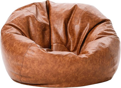 Factory Direct Partners 35" Rustic Western Bean Bag Chair; Distressed Faux Leather, Low to Ground for Reading, Playing Video Games and Relaxing; Flex Seating for Home and School - Hazelnut, 10478-322