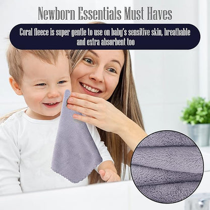 16 Pack Baby Washcloths - Luxury Coral Fleece Grey,10x10 Inch