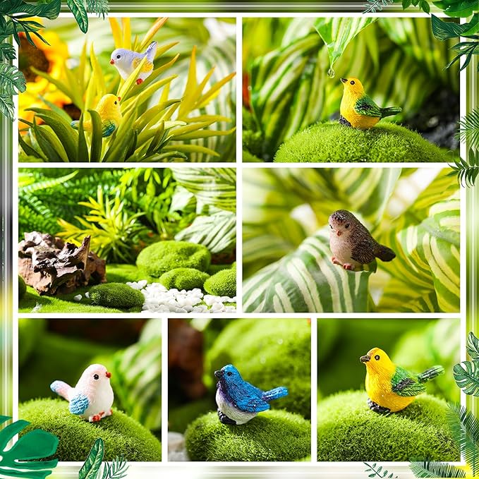 50 Pcs Mini Resin Birds Figurines Miniature Dollhouse Accessories Cute